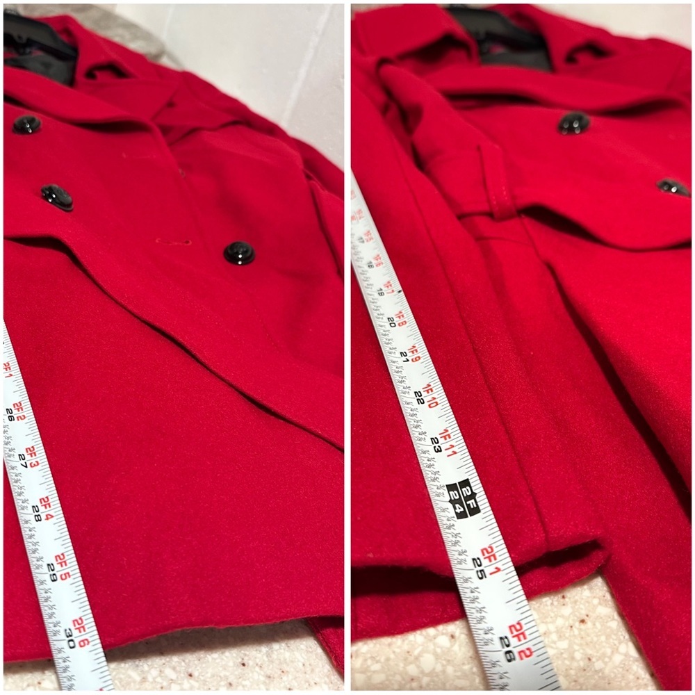 Via Spiga Wool Double Breasted Skirted Trench Coat in Bold Red Pleated Size 12 - Picture 13 of 16